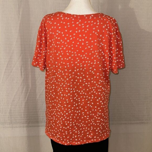 GAP L Ditsy Floral Vibrant Orange White Navy 💯 Cotton Short Sleeve Crewneck Tee - Picture 2 of 9